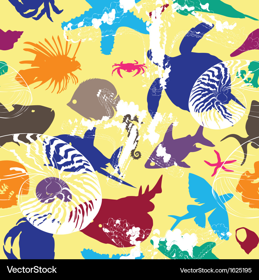 Seamless background with bright underwater inhabit vector image