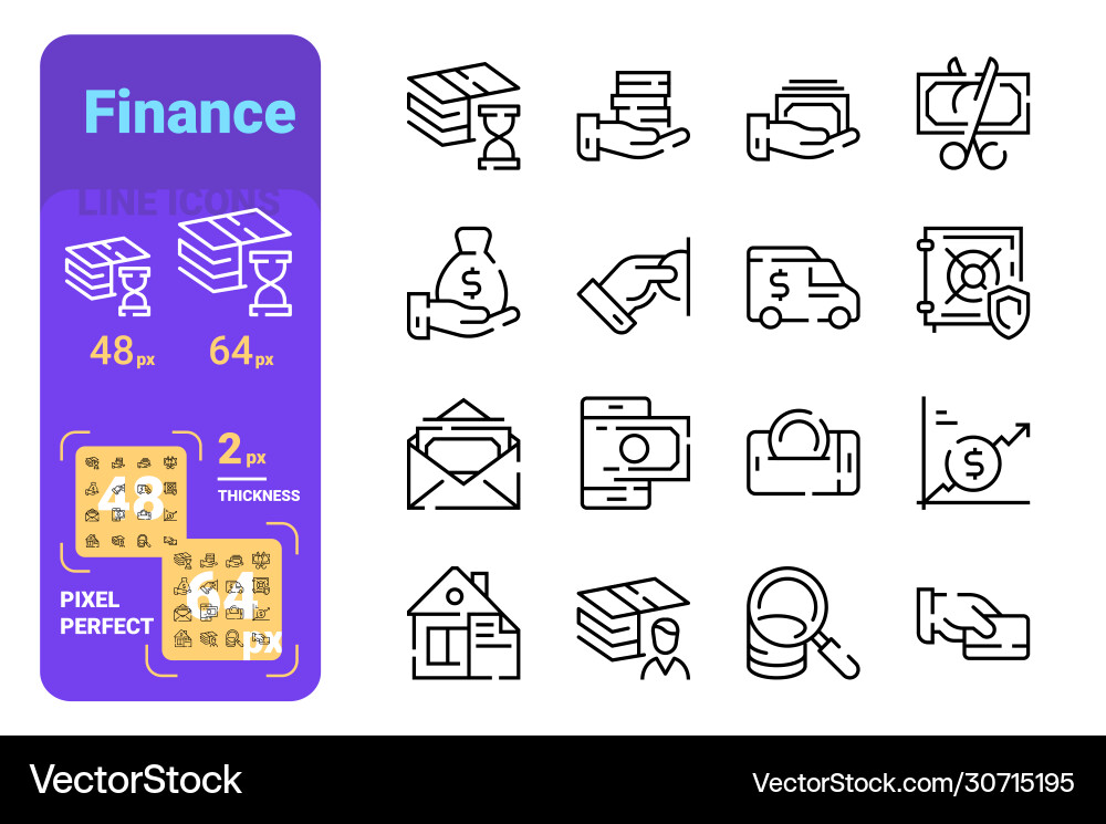 Set finance simple lines icons security graph Set finance simple lines icons security graph vector image