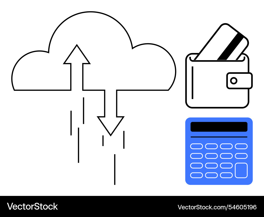 Cloud computing digital wallet and calculator Cloud computing digital wallet and calculator Vector Image