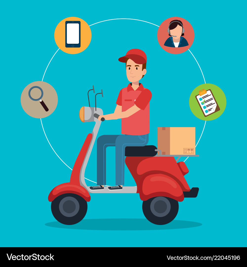 Delivery service worker character with set icons Vector Image