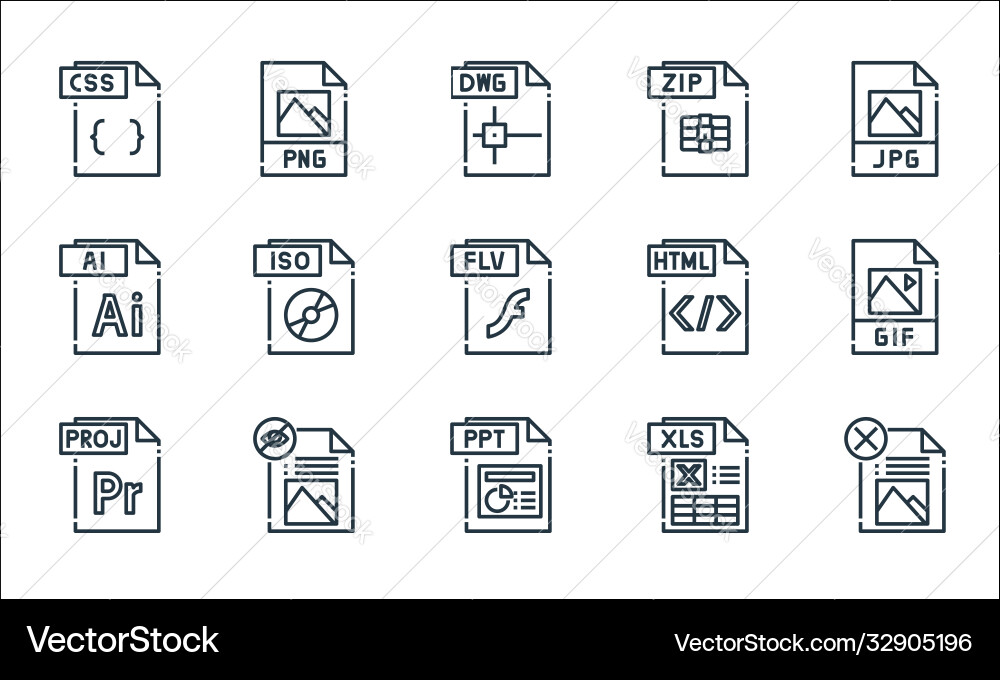 File type line icons linear set quality Vector Image