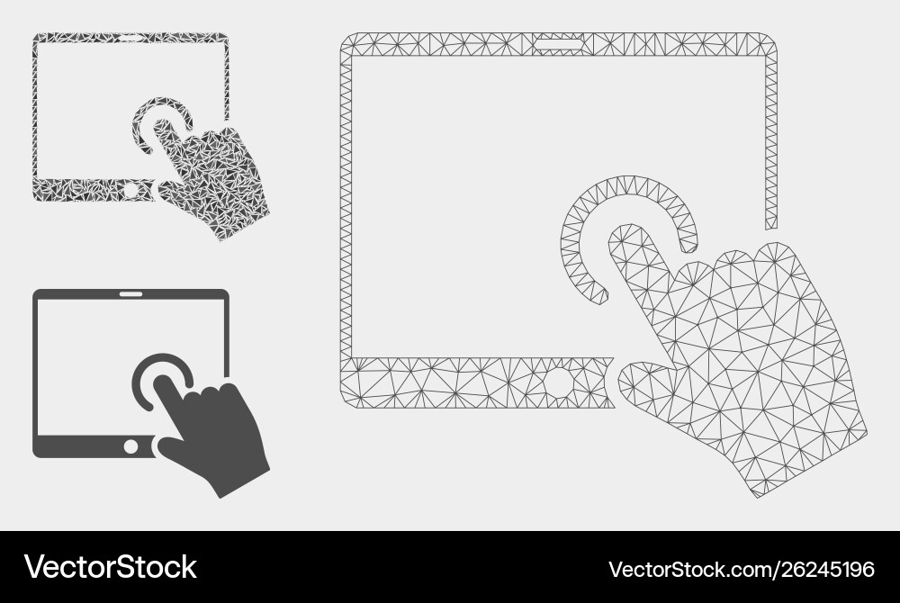 Hand touch pda mesh wire frame model vector image
