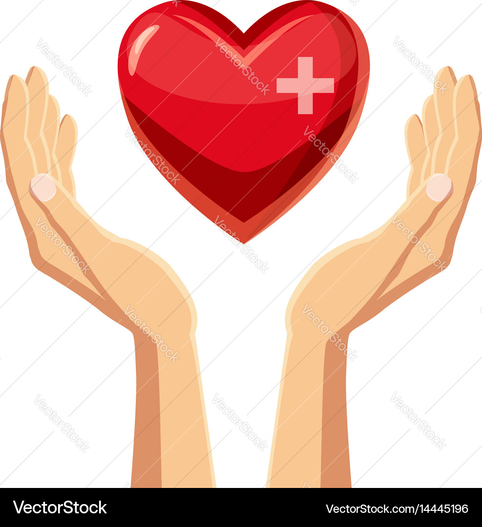 Hands with Red Heart and Cross Vector Image