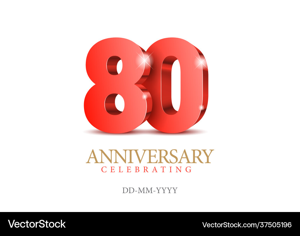 Red 3D Anniversary Numbers - 80th Celebration Vector Image