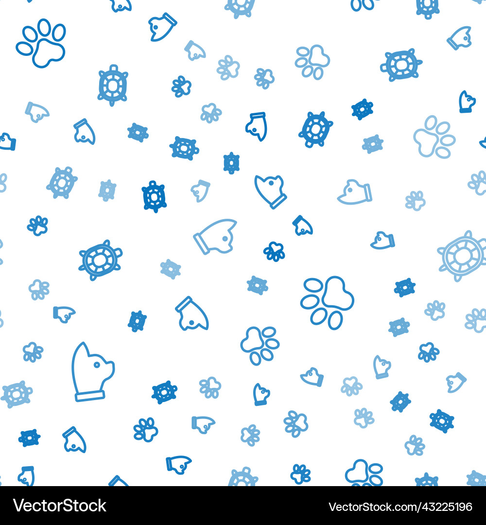 Set line cat paw print and turtle on seamless Vector Image