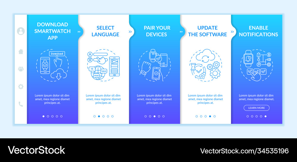 Smartwatch initial setup onboarding template Smartwatch initial setup onboarding template vector image