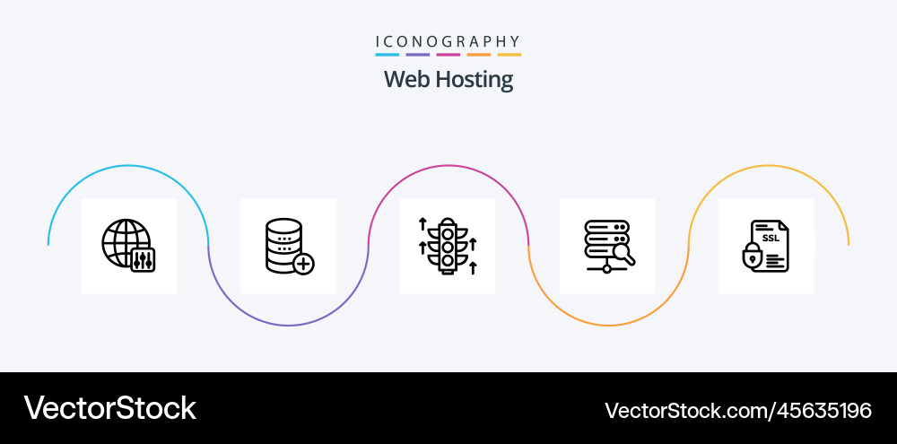 Web hosting line 5 icon pack including search vector image