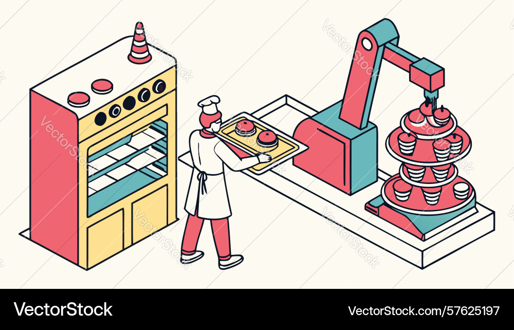 Automated donut production line in a modern Vector Image