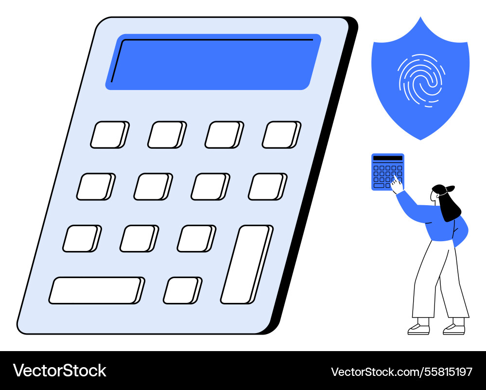 Digital calculator and biometric security shield Digital calculator and biometric security shield vector image