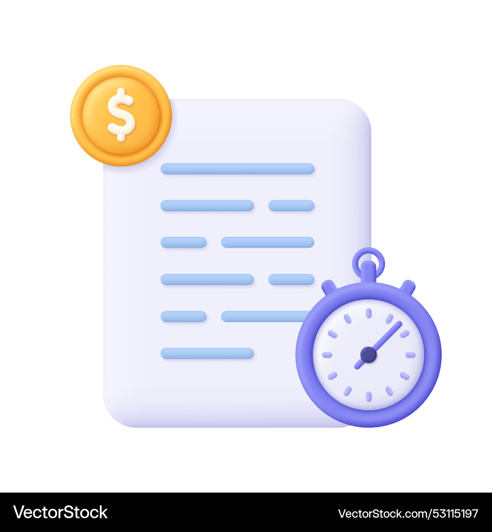 Document sheet with coin and timer transaction vector image