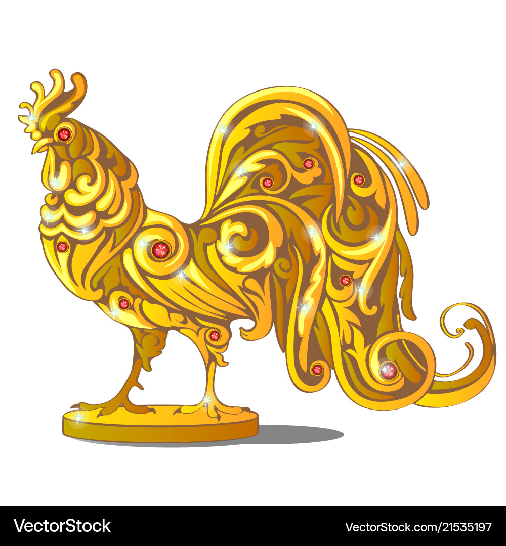Golden figurine of rooster inlaid with red Golden figurine of rooster inlaid with red vector image
