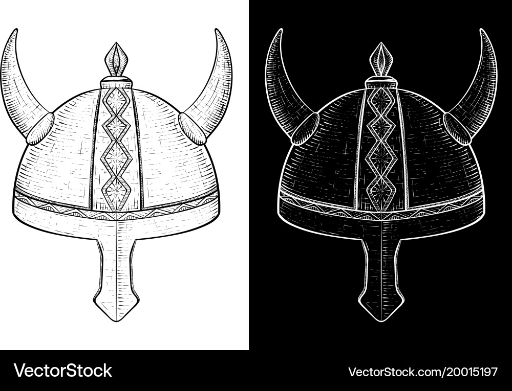 Viking helmet with horns hand drawn sketch Vector Image