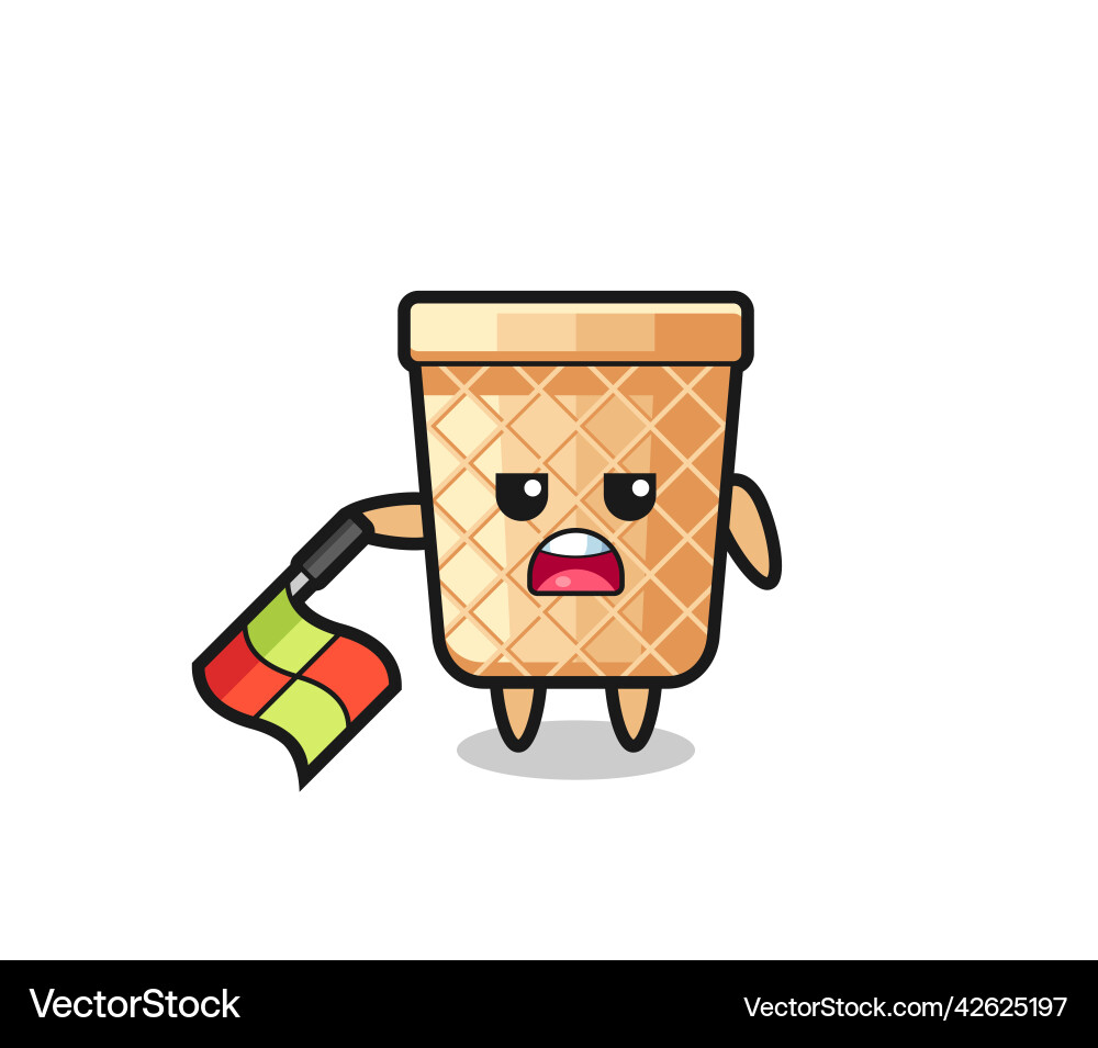 Waffle cone character as line judge hold the flag vector image