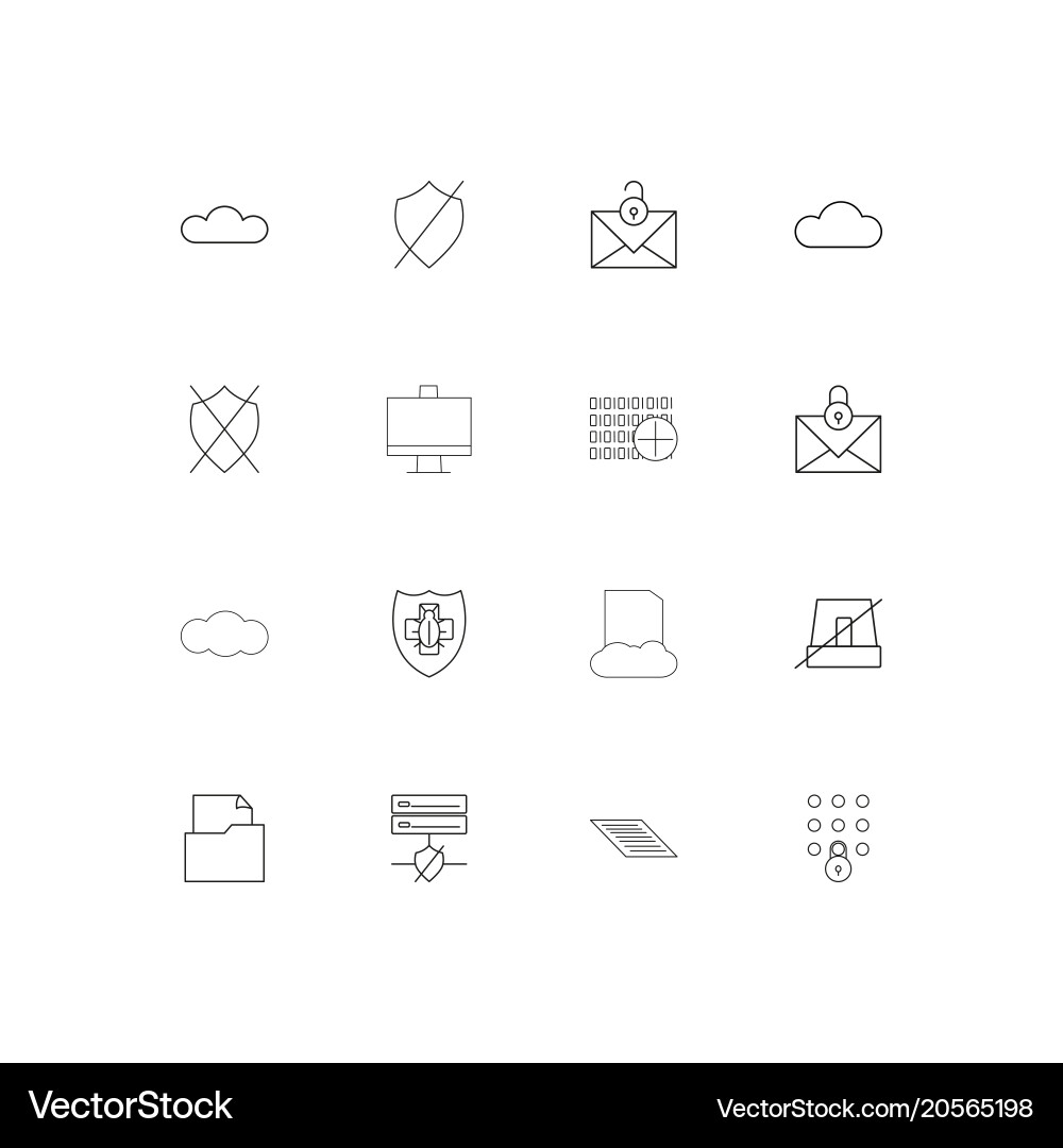 Cyber security simple linear icons set outlined Vector Image