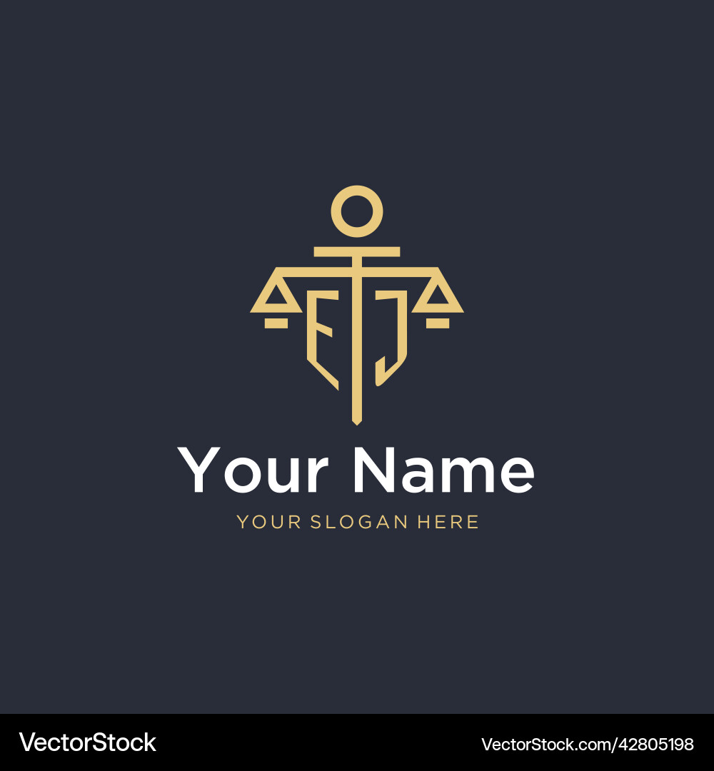 Ej initial monogram logo with scale and pillar Vector Image
