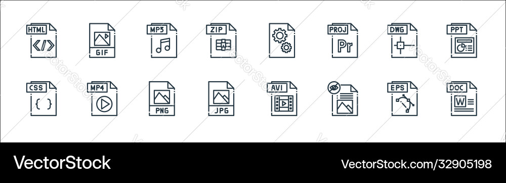 File type line icons linear set quality Vector Image