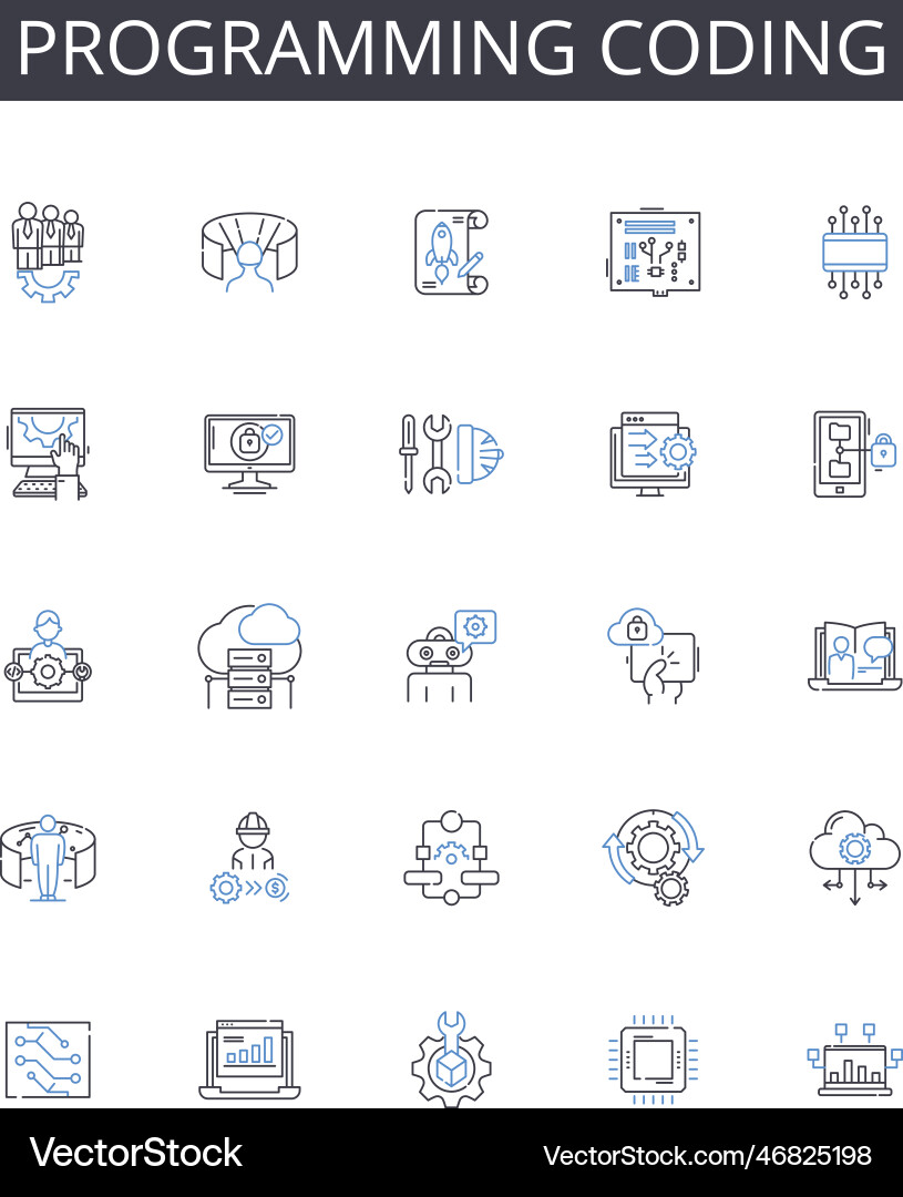Programming coding line icons collection writing Programming coding line icons collection writing vector image
