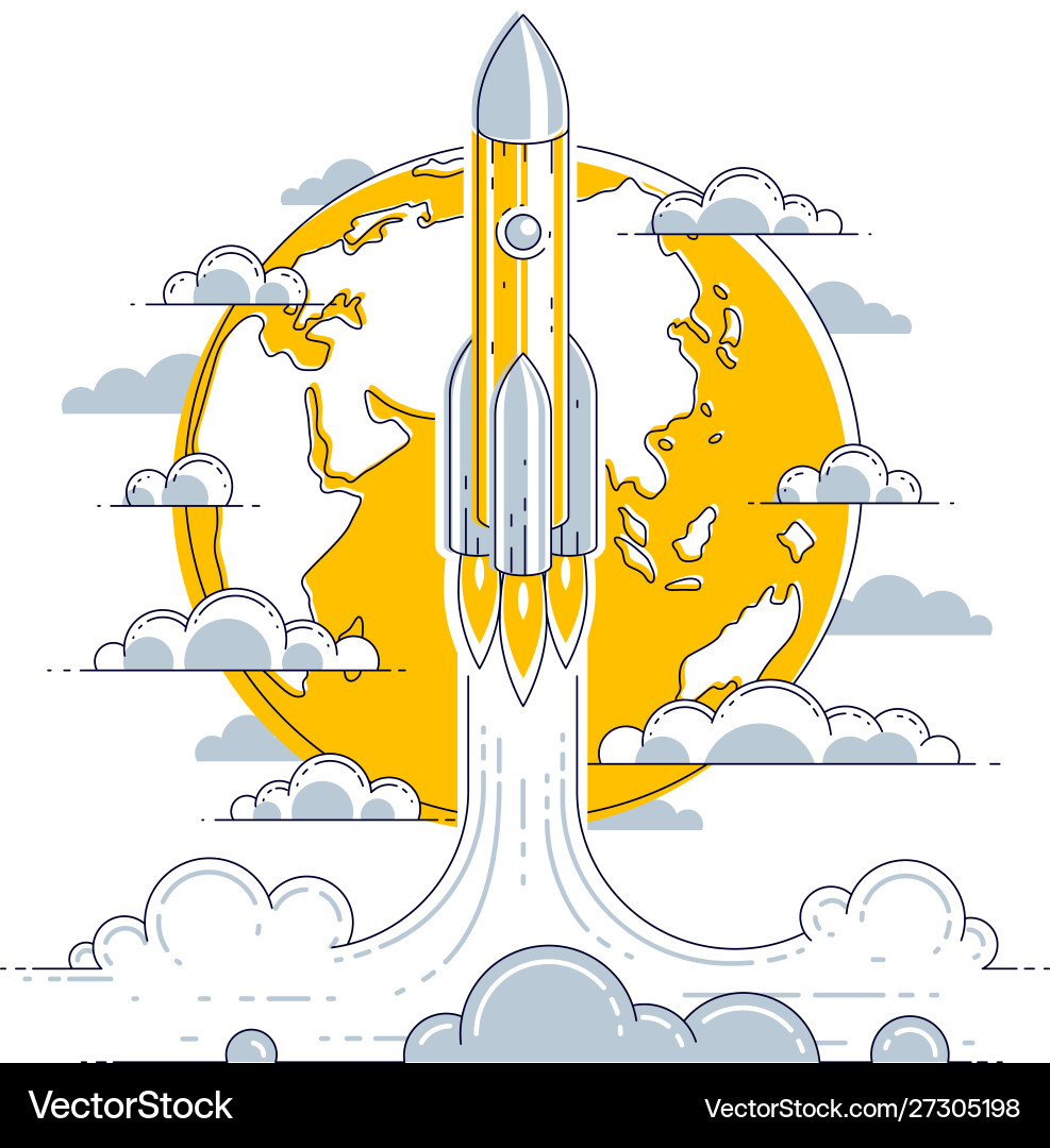 Rocket launch into undiscovered space with planet Vector Image