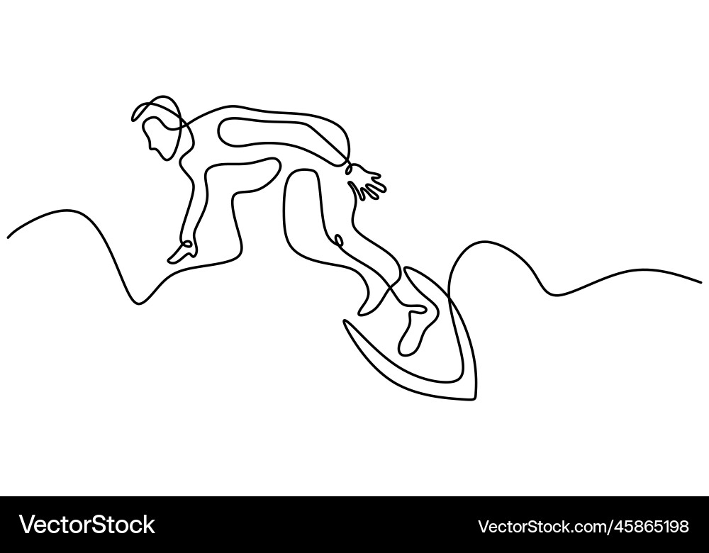 Surfing Silhouette - One Line Art vector image