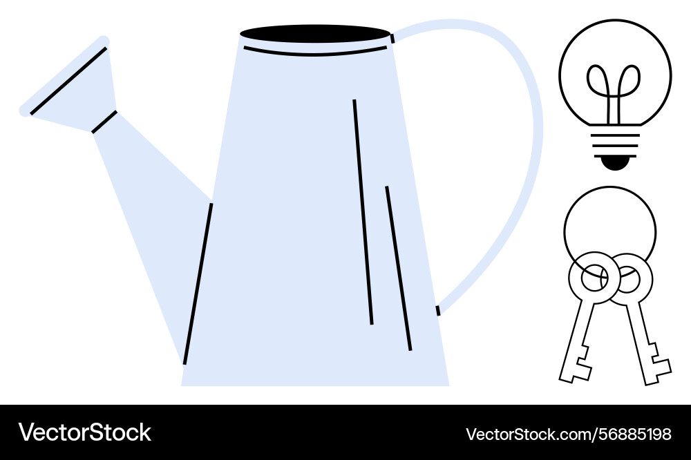 Watering can light bulb and keys as concepts Watering can light bulb and keys as concepts Vector Image