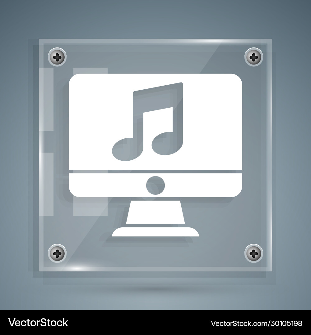 White computer with music note symbol on screen White computer with music note symbol on screen vector image