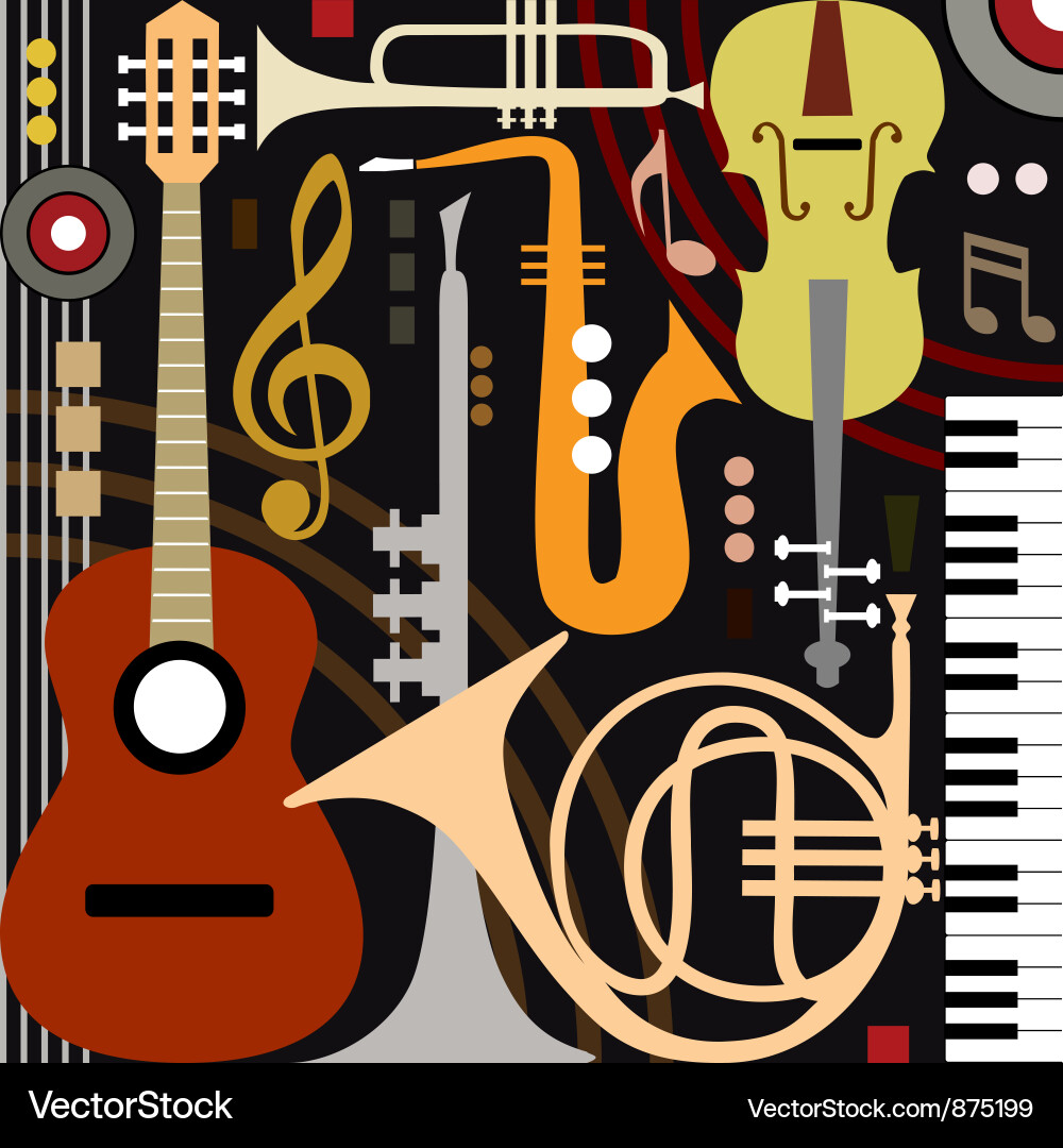 Abstract Musical Notes and Instruments Vector Image