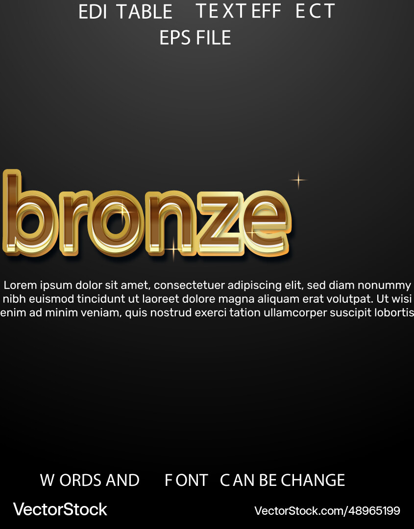Bronze text effect font editable typography 3d Vector Image