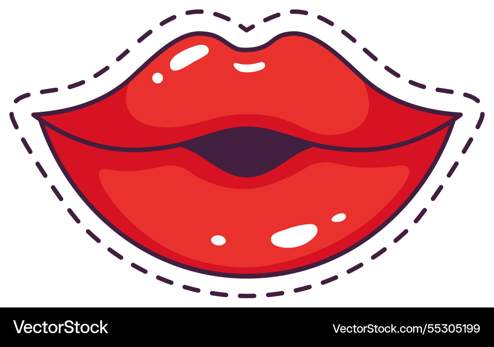Cartoon drawing of red glossy lips with a slightly Cartoon drawing of red glossy lips with a slightly vector image