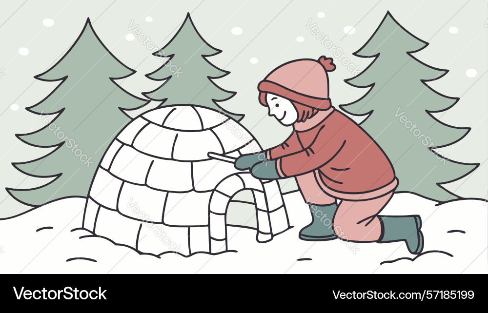 Child building an igloo with snow blocks a cool Vector Image