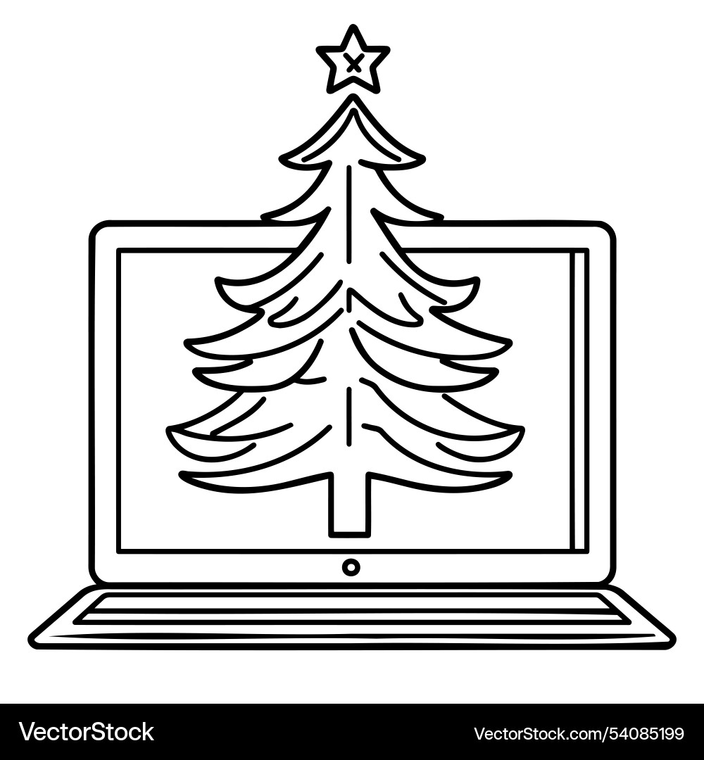 Christmas tree on laptop screen with a star top Christmas tree on laptop screen with a star top vector image