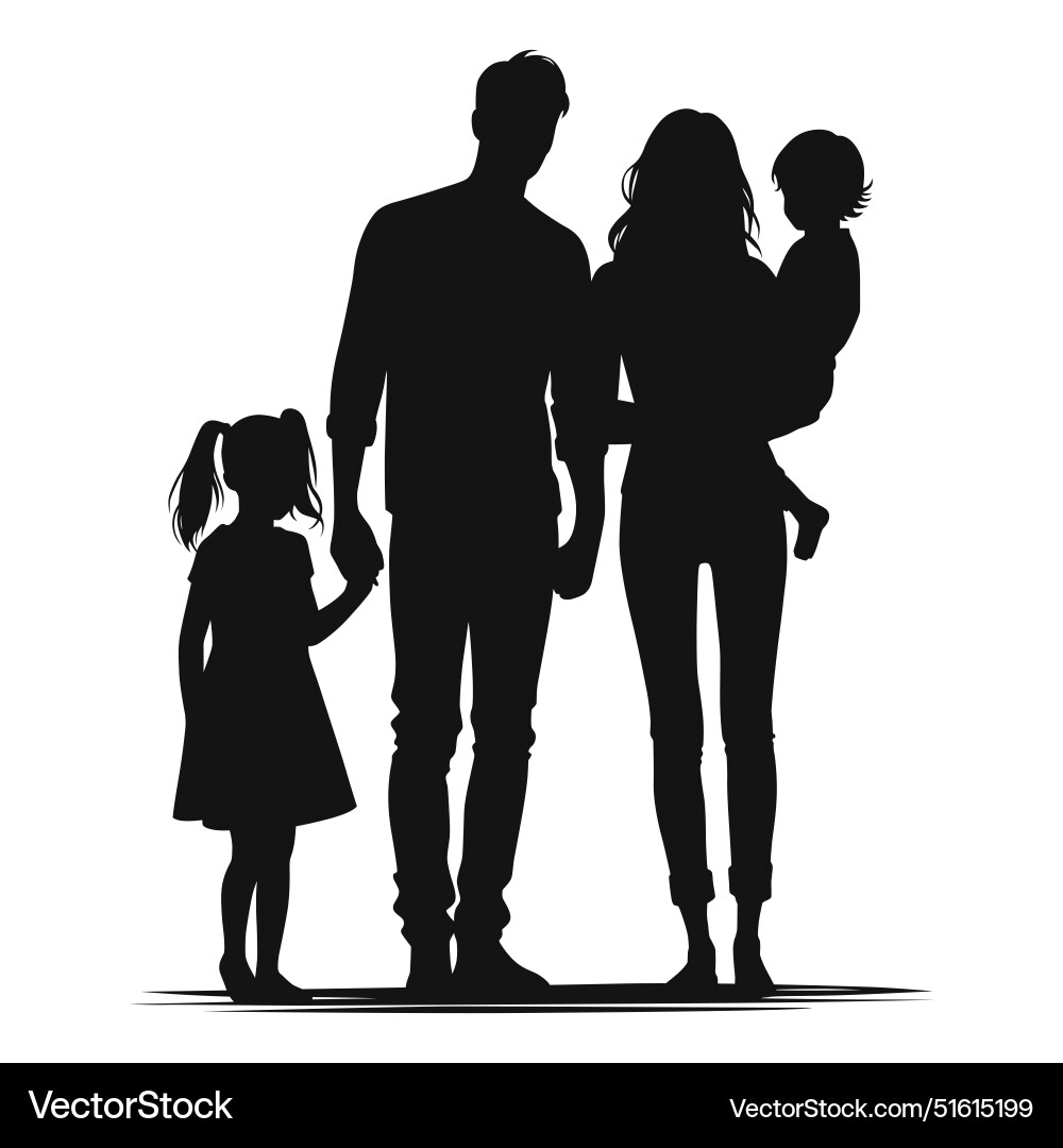 Family Silhouette - Two Adults, Two Children Vector Image