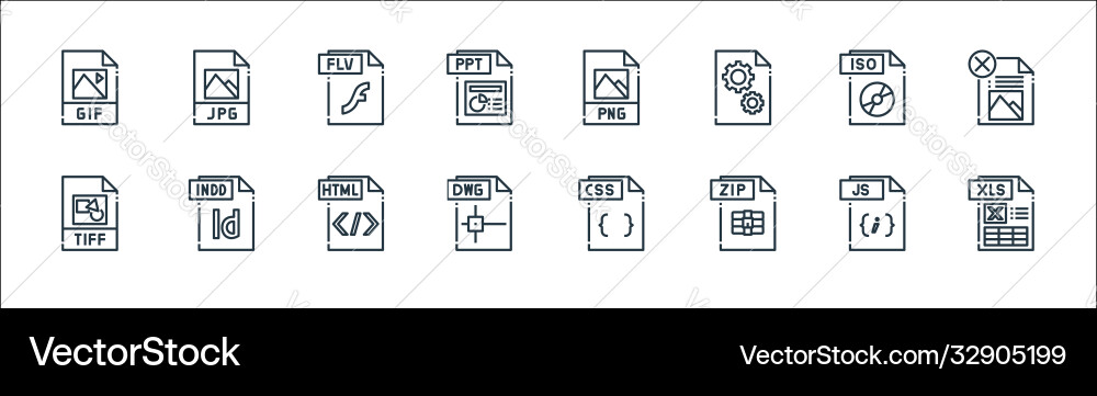 File type line icons linear set quality Vector Image