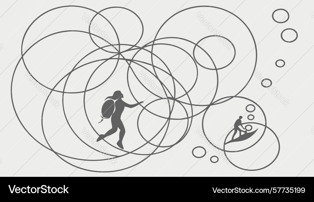 Hiker exploring with abstract geometric circles vector image