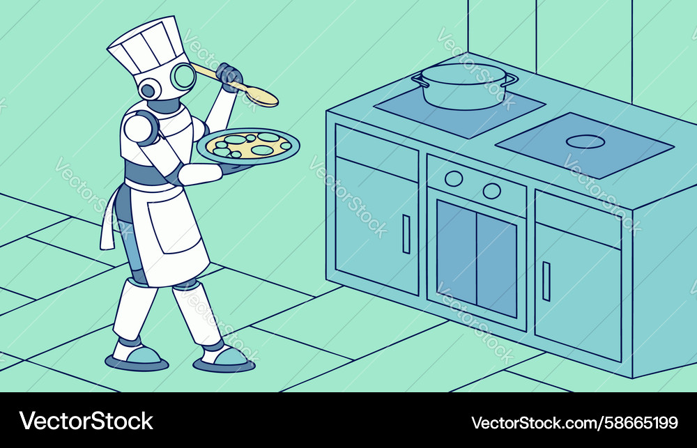 Robot chef with multi-tasking culinary skills Vector Image