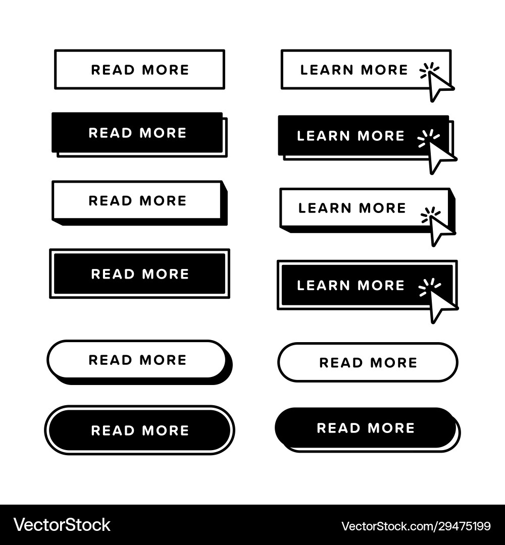 Set learn more buttons with different shapes vector image