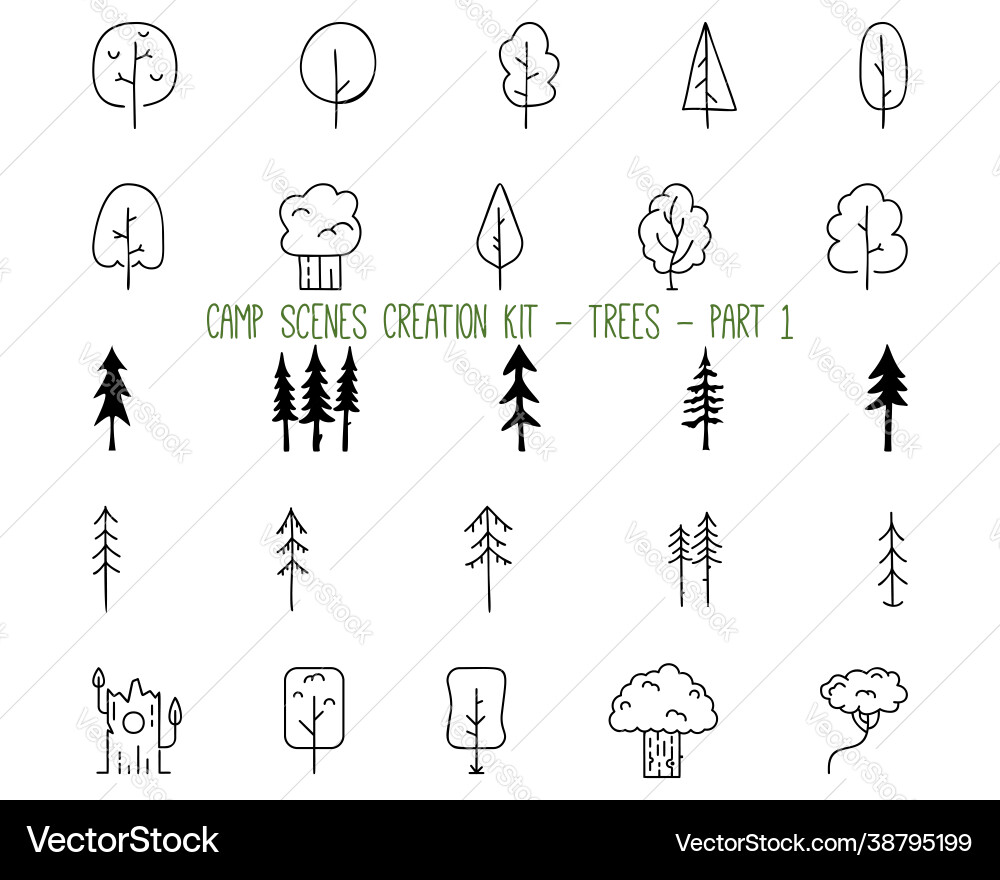 Set linear icons trees part 1 vector image