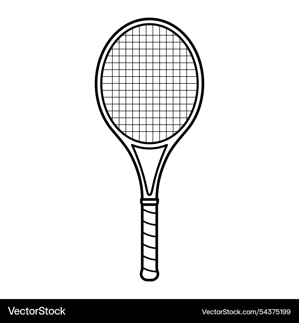 Tennis Racket Outline - Black and White Vector Image