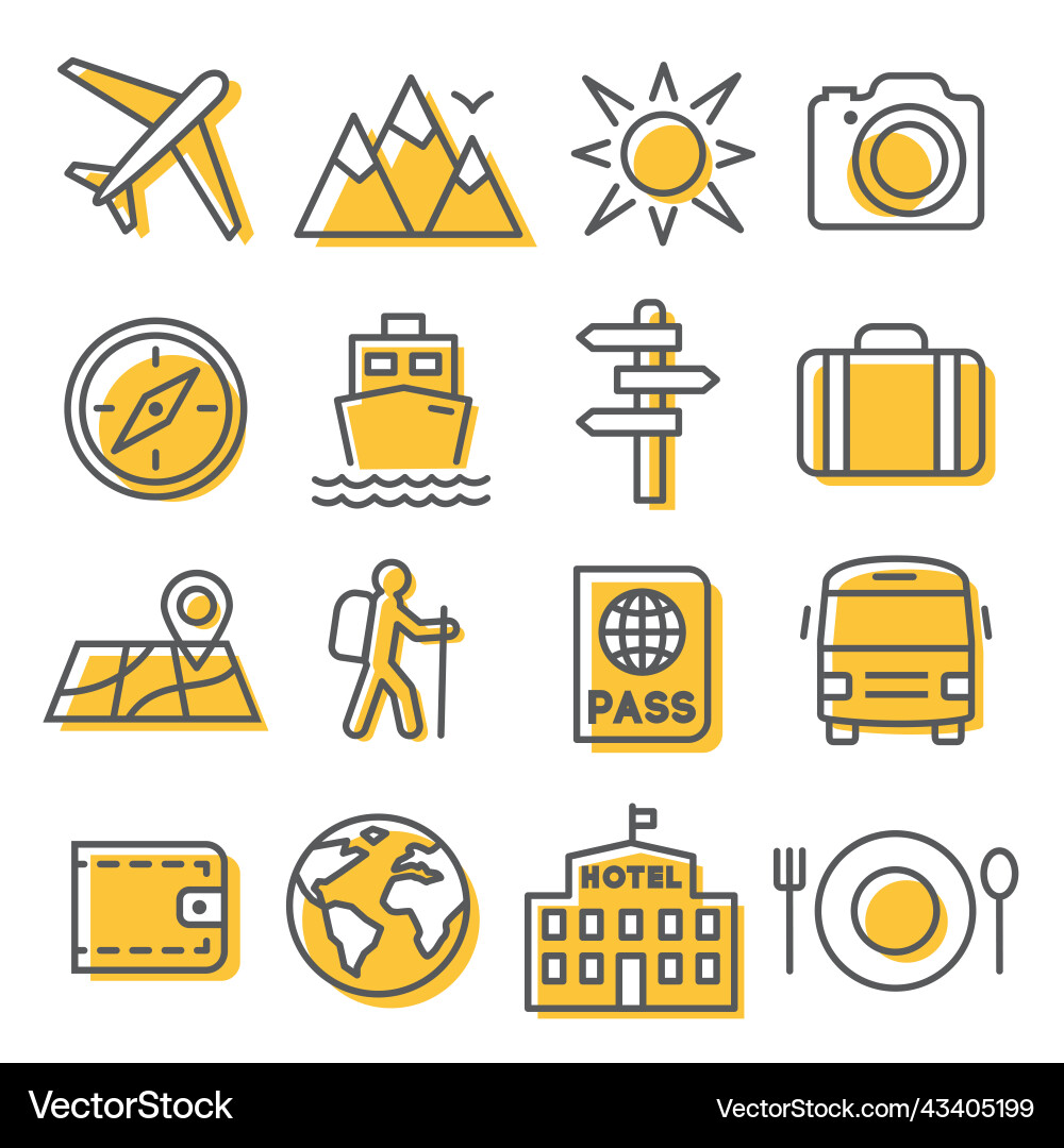 Travel line icons set on white background Vector Image