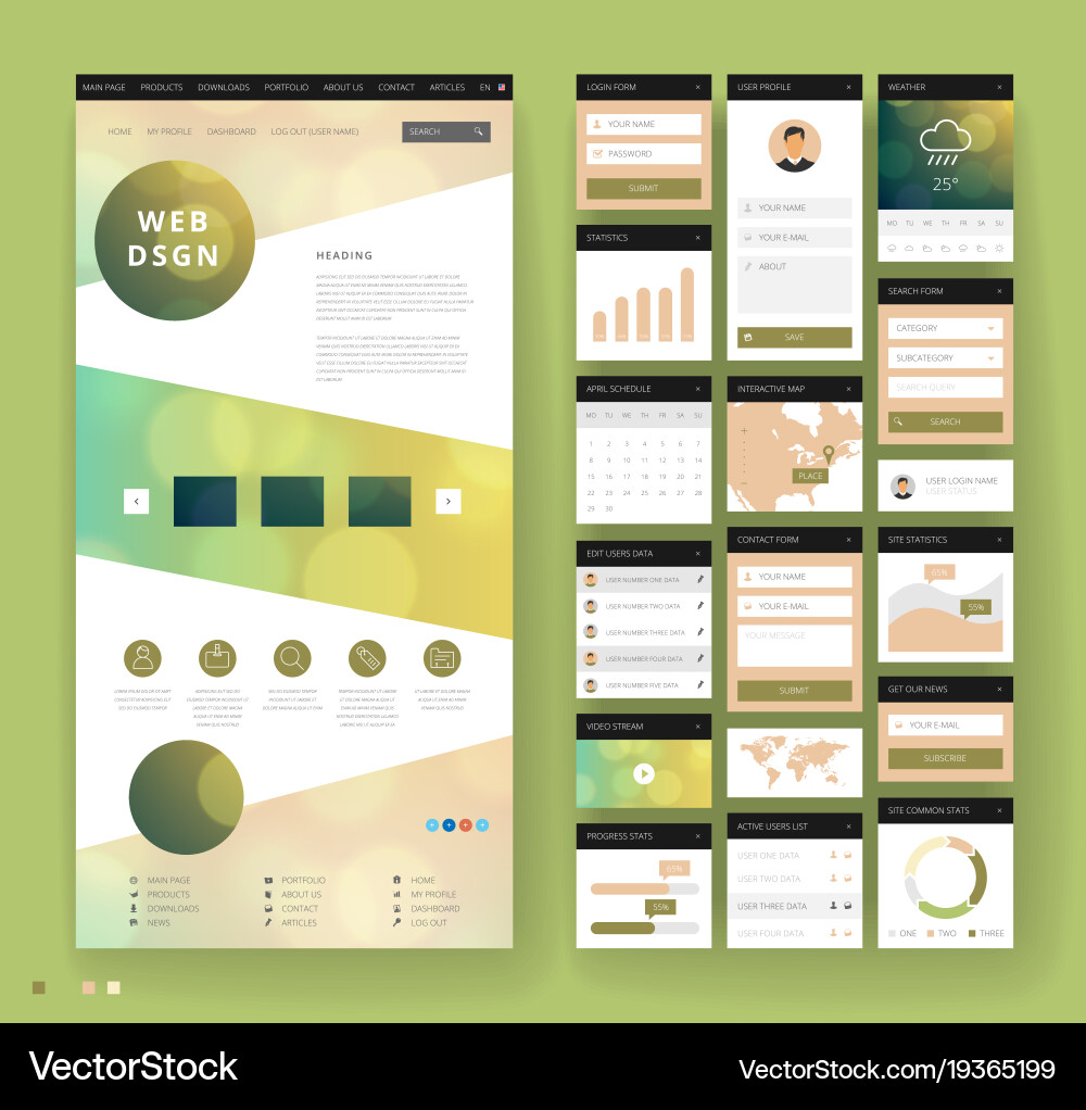 Website template design with interface elements vector image
