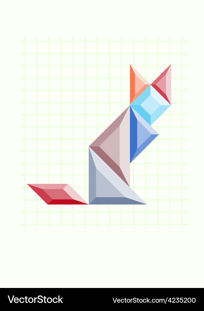 Cat icon button on the background tangram vector image