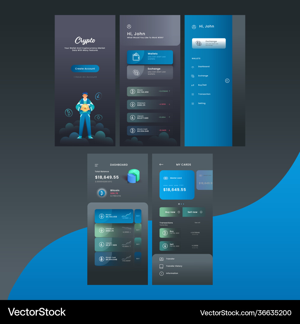 Crypto mobile app ui ux gui screens like Vector Image