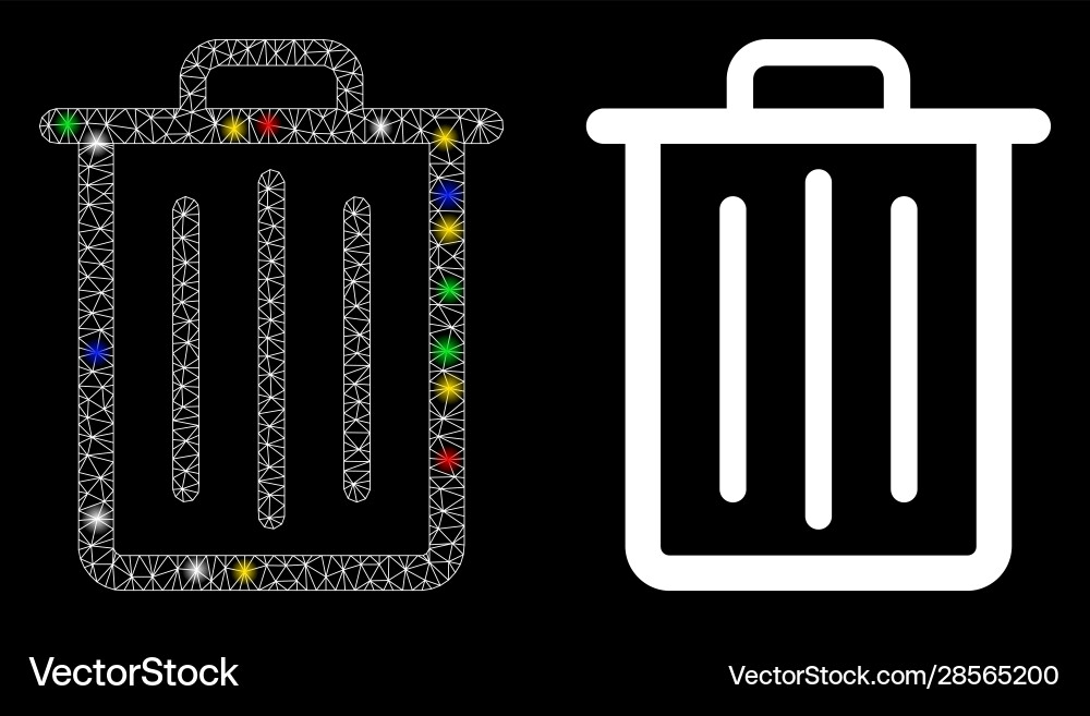 Glossy mesh wire frame trash can icon with flash Vector Image