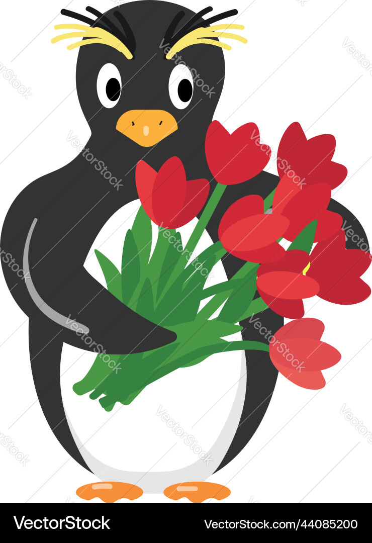 Penguin with flower bouquet icon cartoon action Penguin with flower bouquet icon cartoon action vector image