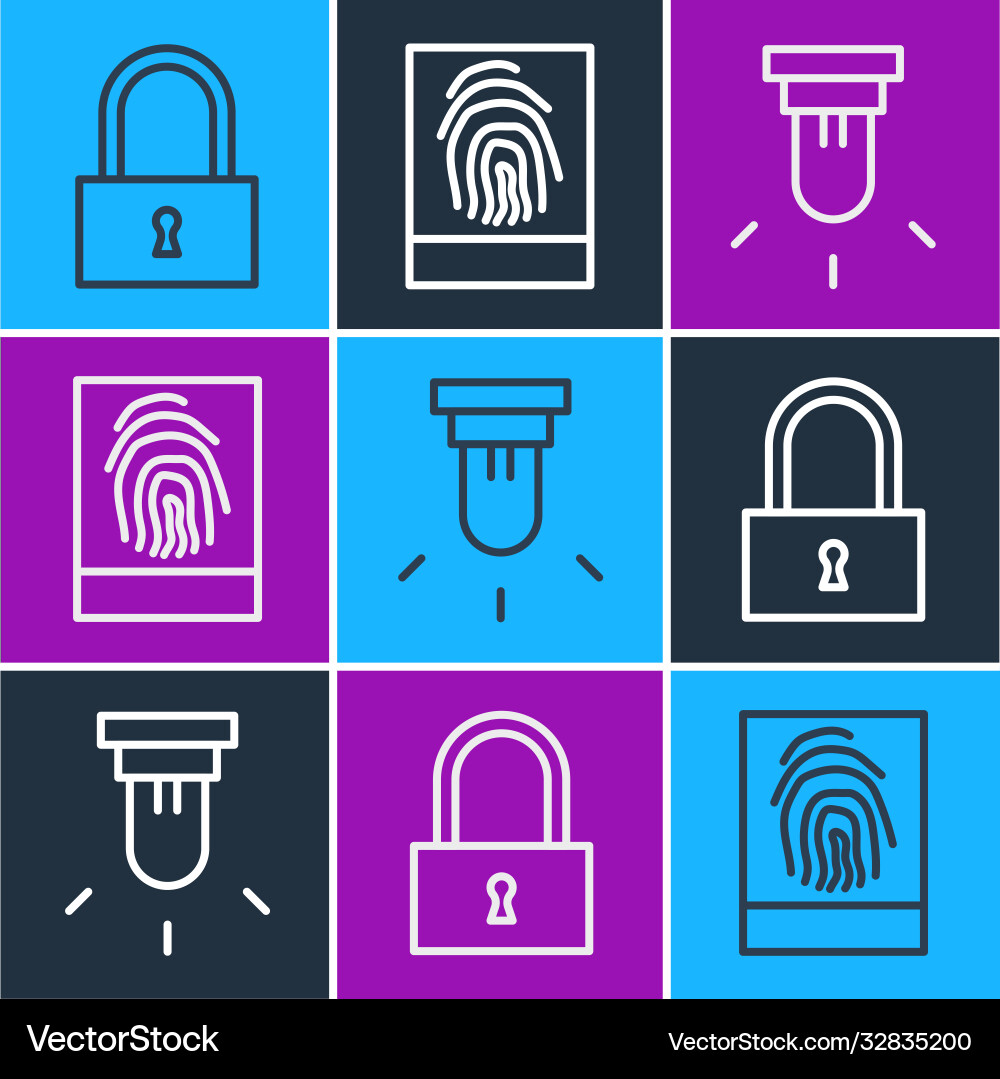 Set line lock motion sensor and fingerprint icon vector image