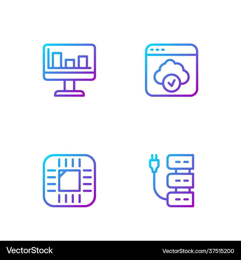 Set line server processor with cpu monitor graph Set line server processor with cpu monitor graph Vector Image