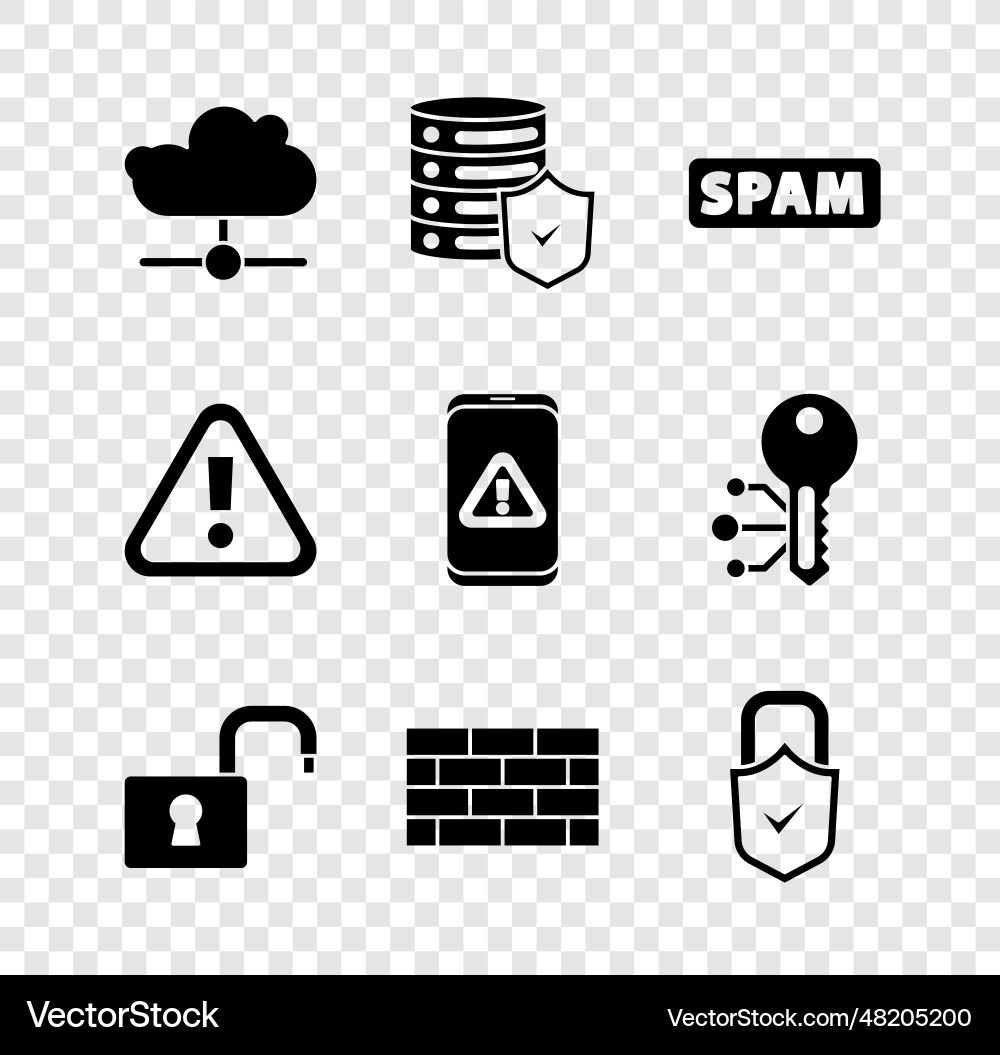 Set network cloud connection server with shield vector image