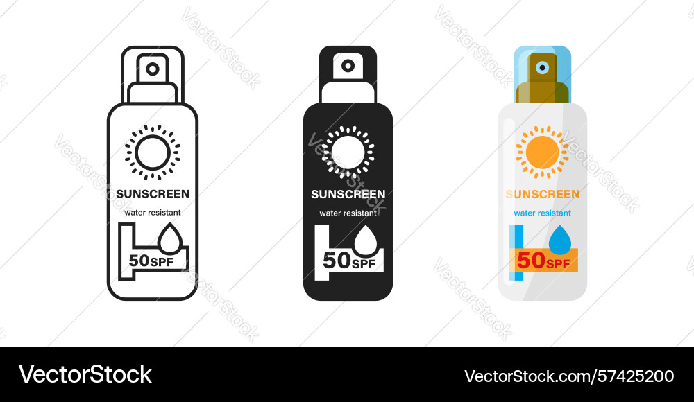 Sunscreen cream icon set collection in flat style Vector Image