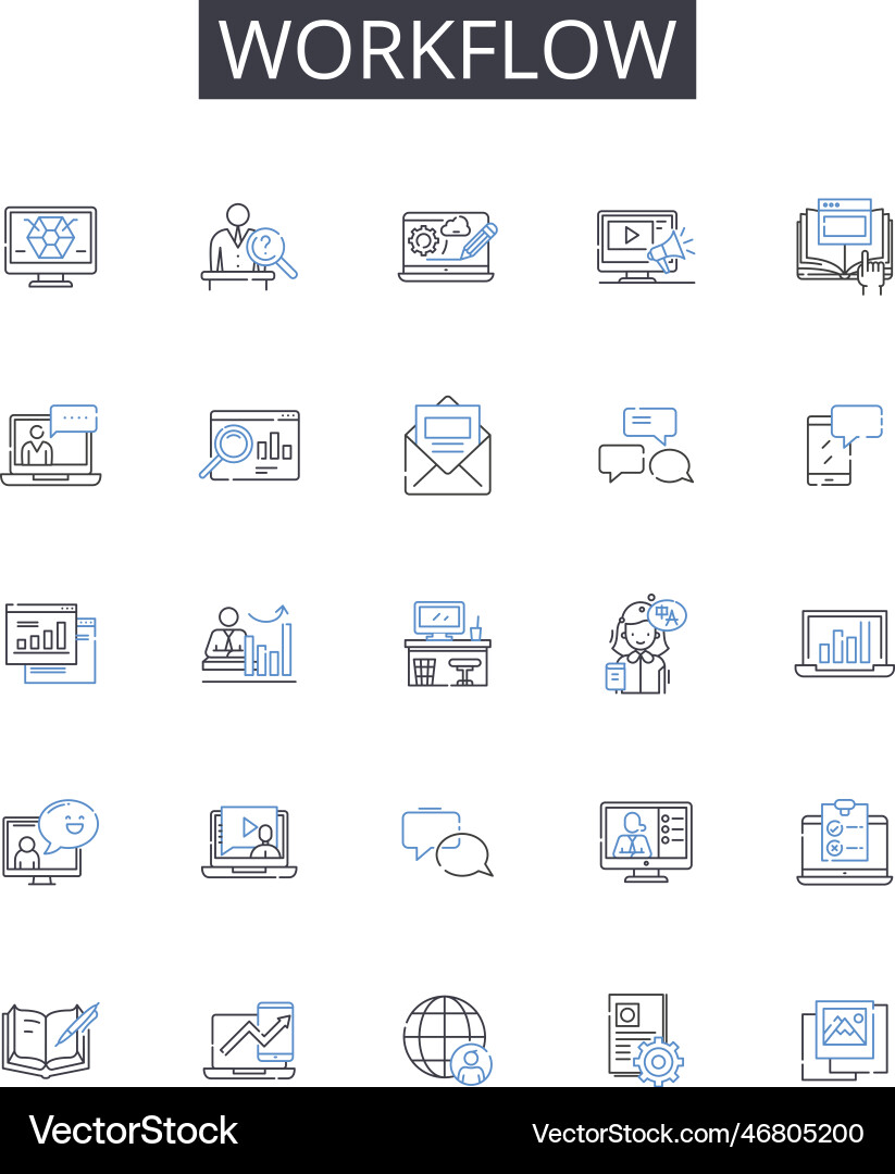 Workflow line icons collection business process vector image