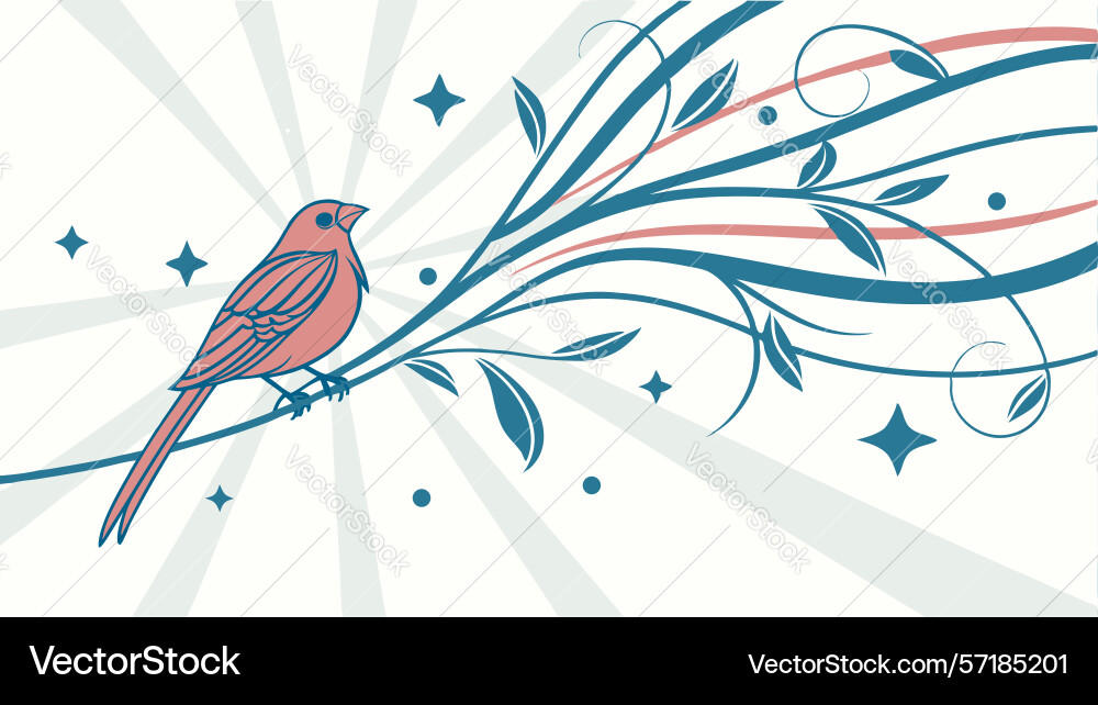 Bird on branch dynamic swirl art design Vector Image