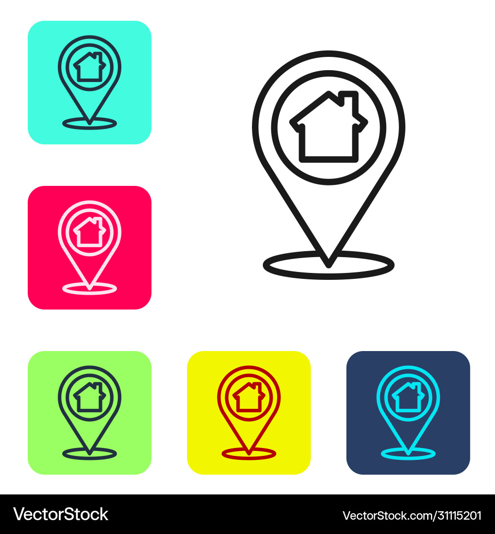 Black line map pointer with house icon isolated Black line map pointer with house icon isolated vector image